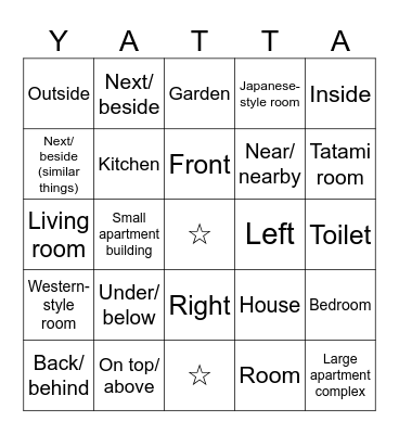 Locations, House & Rooms Bingo Card