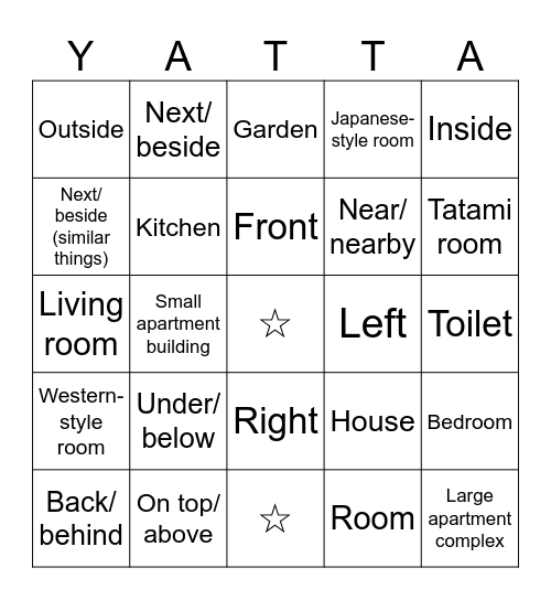 Locations, House & Rooms Bingo Card