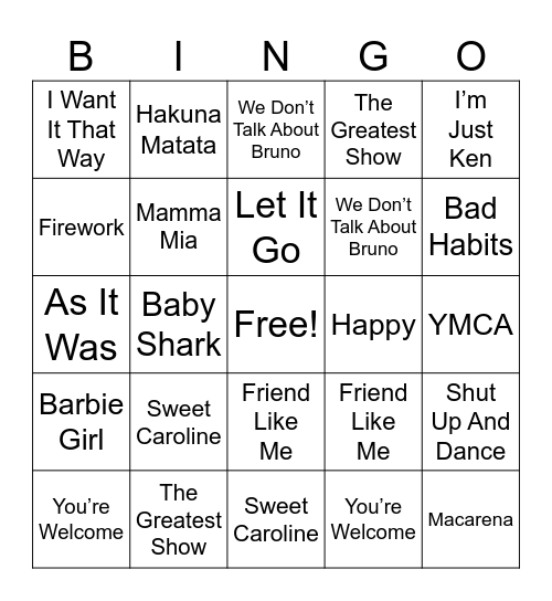 Level 1 Music Bingo Card