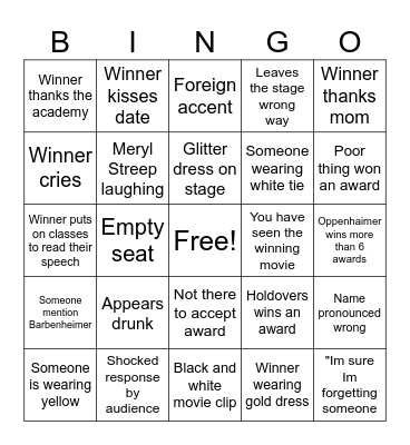 Oscar 2024 Bingo Card