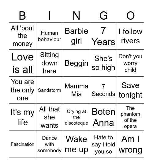 Scandinavische artiesten Bingo Card