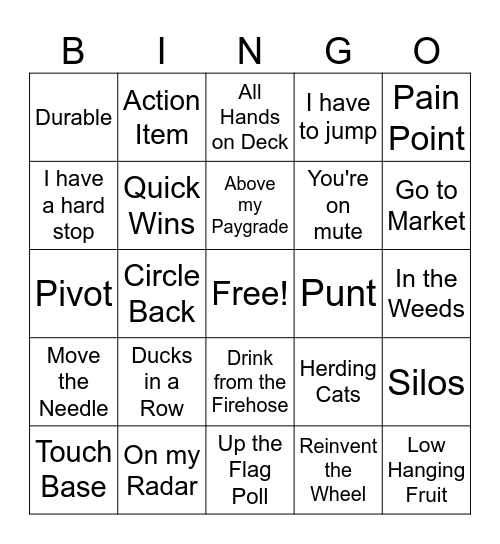 Jargon Bingo Card