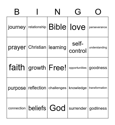 Journey With God Bingo Card