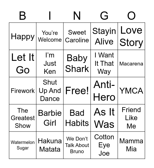 Level 1 Music Bingo Card