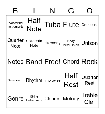 6th Grade Music Bingo! Bingo Card