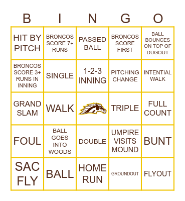 BRONCO BASEBALL BINGO Card