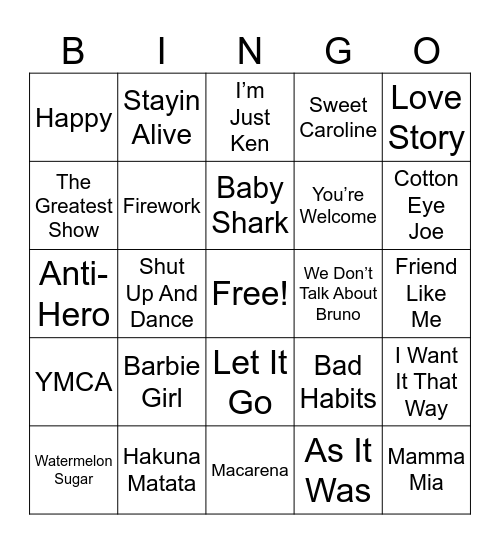 Level One Music Bingo Card