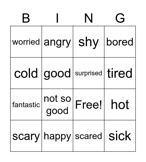 FEELINGS Bingo Card