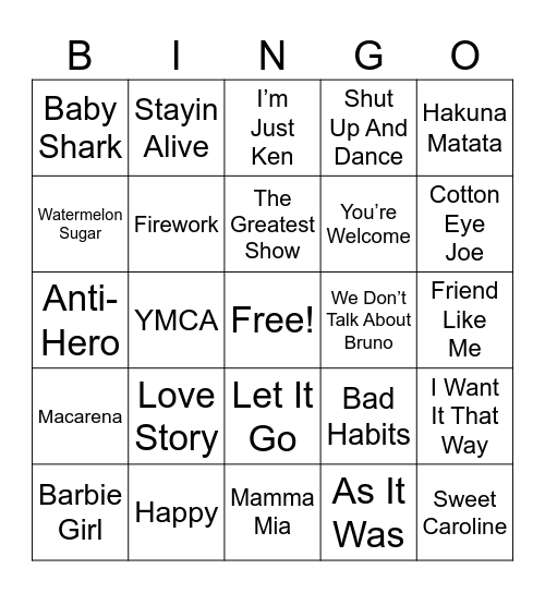 Level One Music Bingo Card