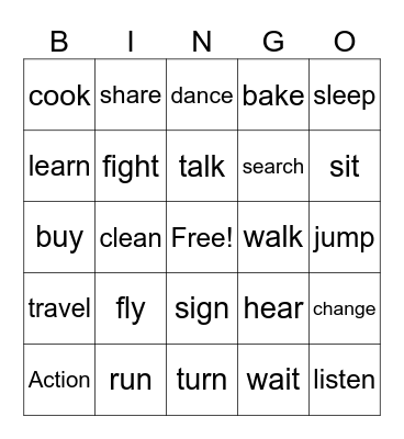 Action Sign-O Bingo Card