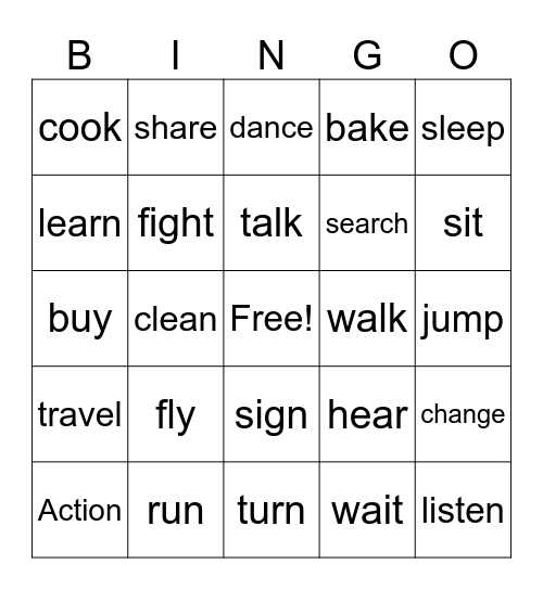 Action Sign-O Bingo Card