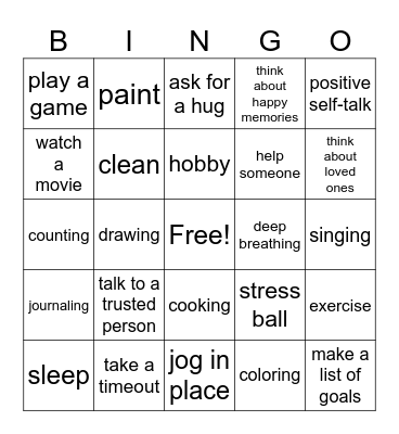 Coping skills Bingo Card