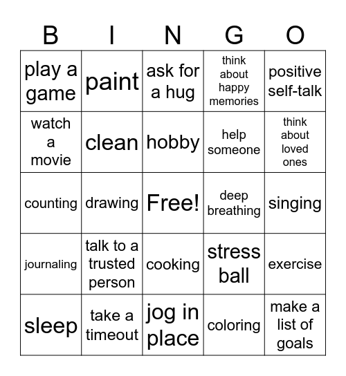 Coping skills Bingo Card
