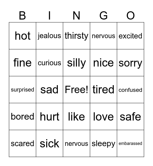 Feelings Sign-O Bingo Card