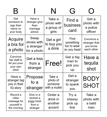Aran Stag Do Bingo Card