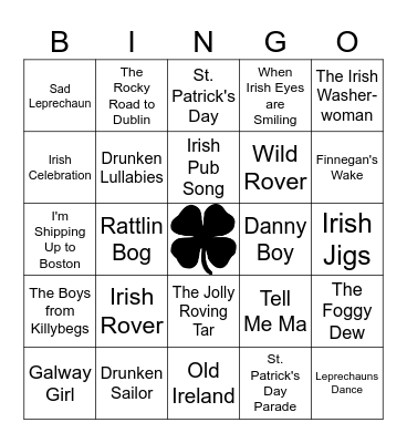 St. Patrick's Day Music Bingo Card