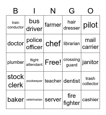 occupation bingo Card