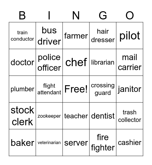 occupation bingo Card