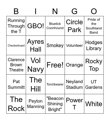 UT Bingo Card