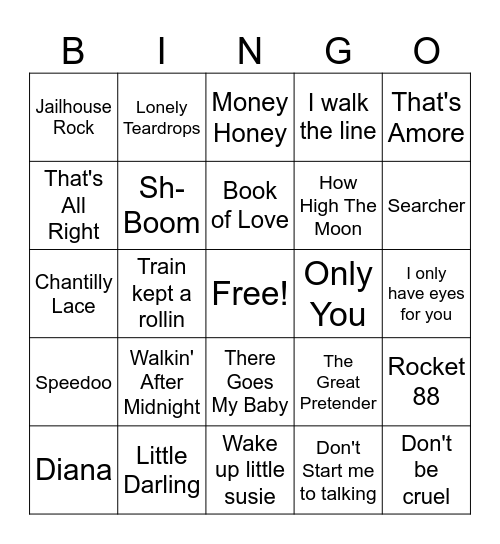 50s Bingo Card