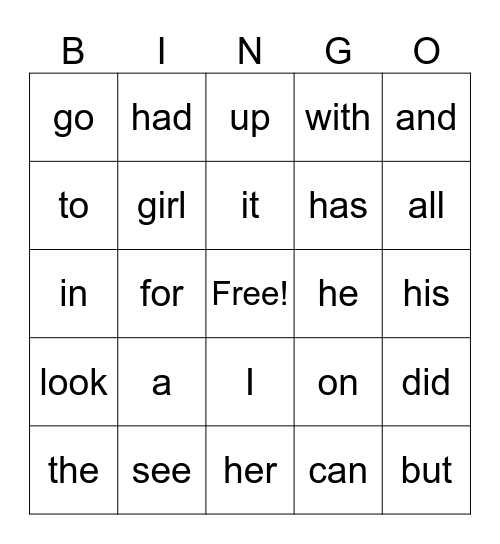 Red Words for Kindergarten Bingo Card