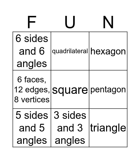 2nd Grade Rocks Shapes Bingo Card