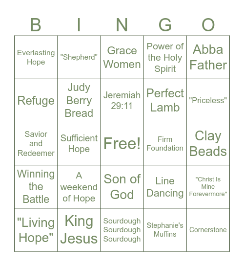 Weekend of Hope Bingo Card