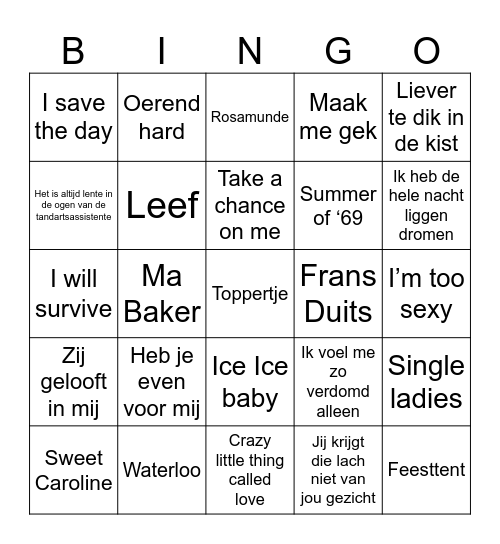 Annies foute muziekbingo Card