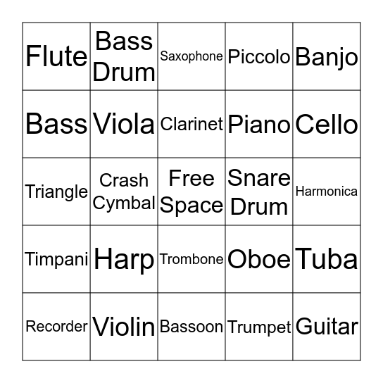 Instrument Bingo Card