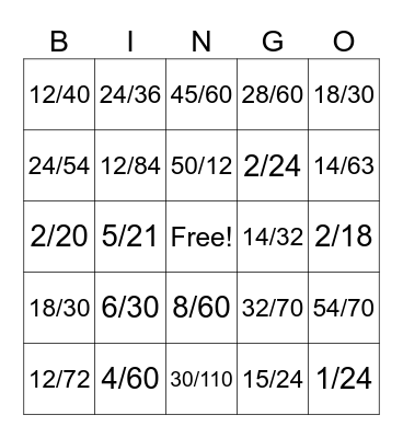 Multiplying Fractions Bingo Card