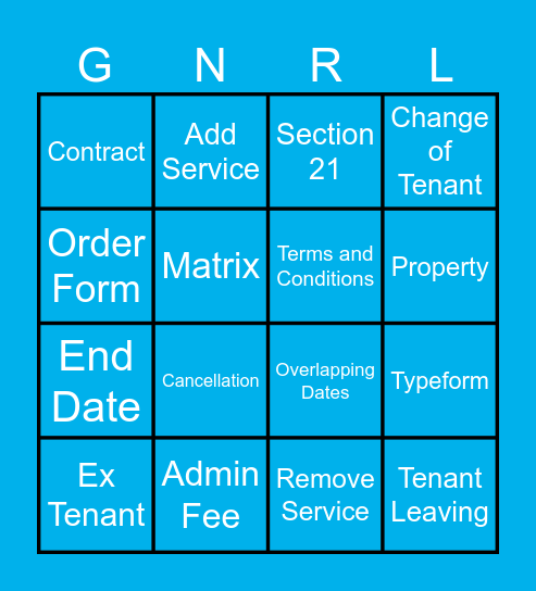 General Bingo! Bingo Card