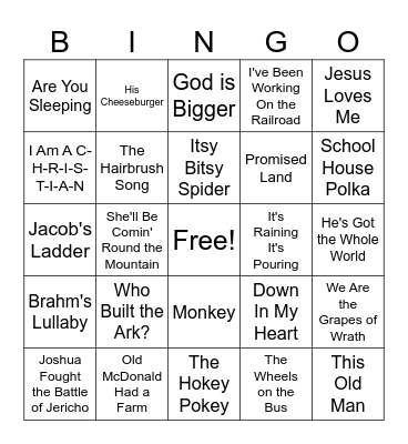 Kids' Songs Bingo Card