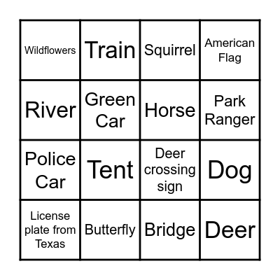 US National Parks Bingo Card