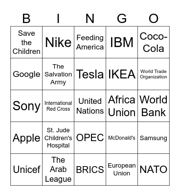NGOs, IGOs, and MNCs BINGO Card