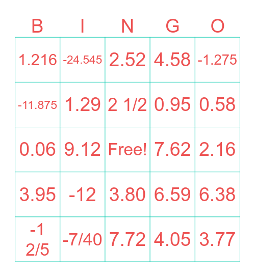 Mixed Bag of Math! Bingo Card