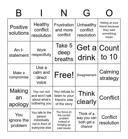 Conflict resolution Bingo Card