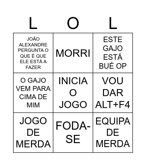 Simão a jogar LoL Bingo Card