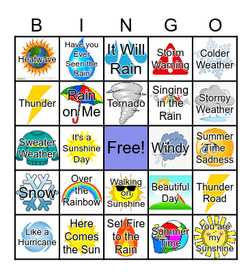 F9 Weather and Songs Bingo Card