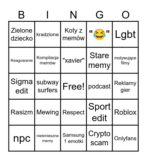 Bingo yutub Bingo Card