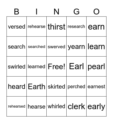 /er/ spellings Bingo Card