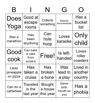 Icebreaker Bingo Card