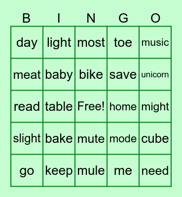 long vowel bingo Card