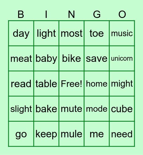 long vowel bingo Card