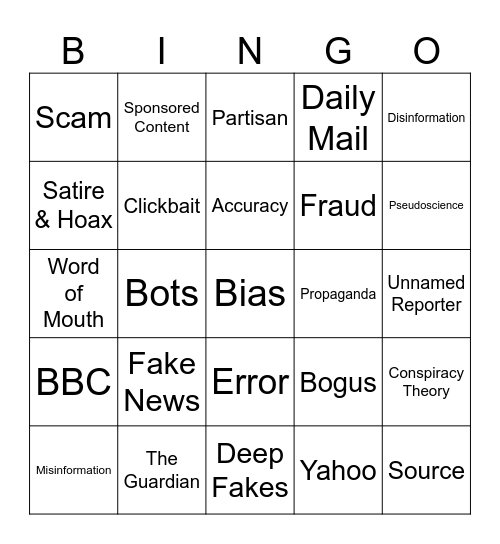 Fake News Bingo Card