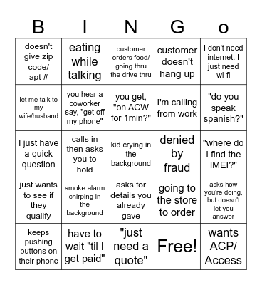 Call Center Bingo Card