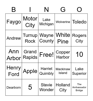 Michigan Facts Bingo Card