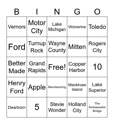 Michigan Facts Bingo Card