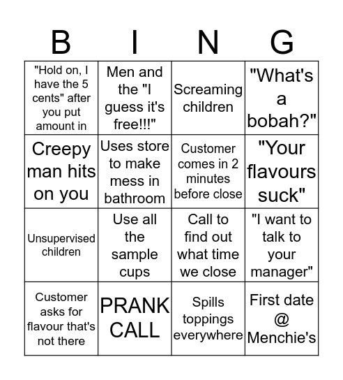 Menchie's Bingo Card