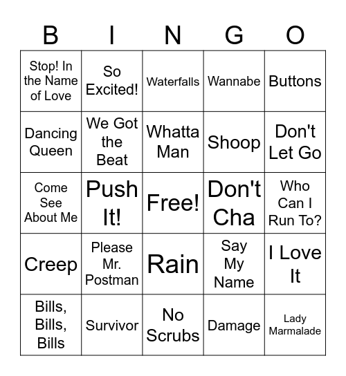 Girl Groups -WHM-Letters Bingo Card