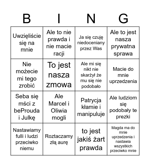 Do wyjebania Bingo Card